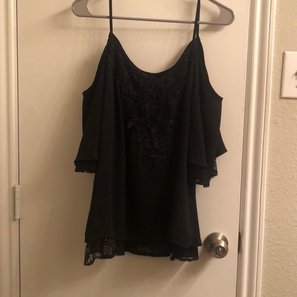 Black peekaboo lace blouse